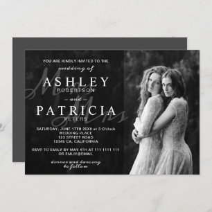 Invitation noir blanc élégant photo moderne mariage chic