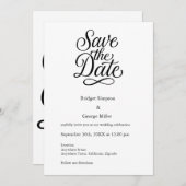 Invitation noir blanc Elegant Script Mariage sûr la date (Devant / Derrière)