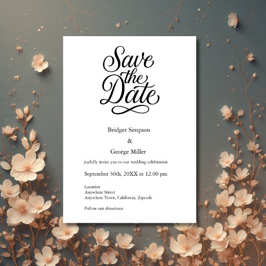 Invitation noir blanc Elegant Script Mariage sûr la date