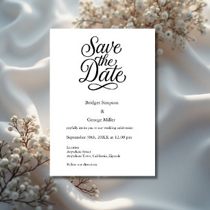 Invitation noir blanc Elegant Script Mariage sûr la date