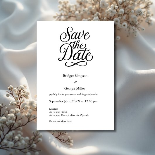 Invitation noir blanc Elegant Script Mariage sûr la date