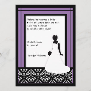 Invitation Noir, blanc et Fête de la mariée assez pourpre de