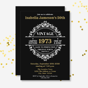 Invitation Noir Blanc et or Vintage Année Anniversaire