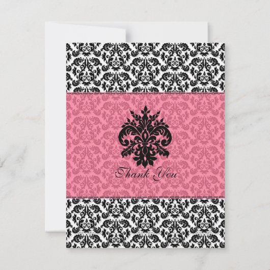 Invitation Noir, blanc et rose chaud Damas Merci Notes (Dos)
