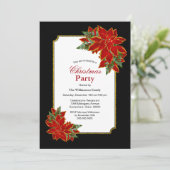 Invitation Noir blanc et rouge Poinsettia Noël (Debout devant)