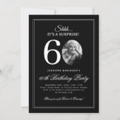 Invitation Noir + Blanc | Fête surprise pour 60 ans (Devant)
