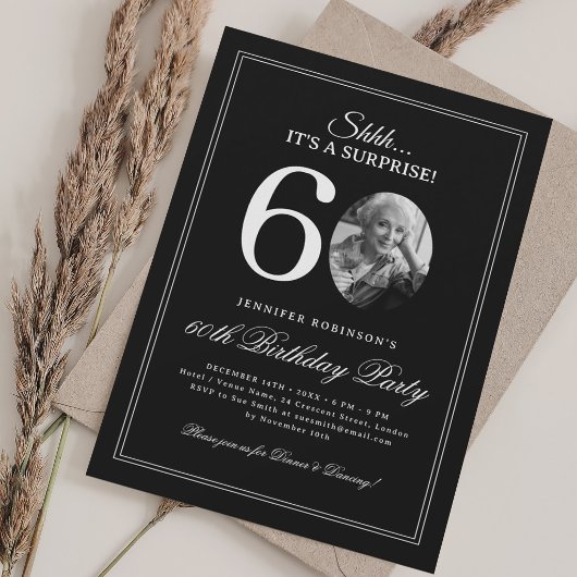 Invitation Noir + Blanc | Fête surprise pour 60 ans
