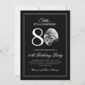 Invitation Noir + Blanc | Fête surprise pour 80 ans (Devant)