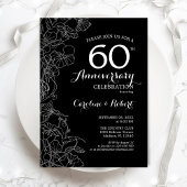 Invitation Noir Blanc Floral 60e Anniversaire