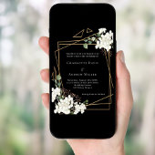 Invitation Noir blanc floraux or mariage géométrique