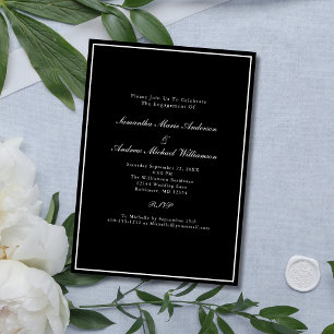 Invitation Noir Blanc Formal Élégant Fiançailles de mariage