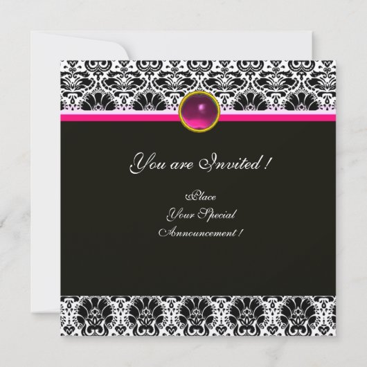 Invitation NOIR BLANC FUCHSIA  DAMAS MONOGRAMME Améthyste Or (Dos)