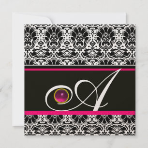 Invitation NOIR BLANC FUCHSIA DAMAS MONOGRAMME Améthyste Or