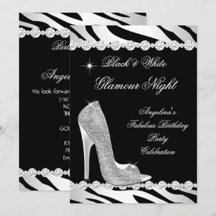 Invitation Noir Blanc Glamor Nuit Zèbre Parties scintillant T