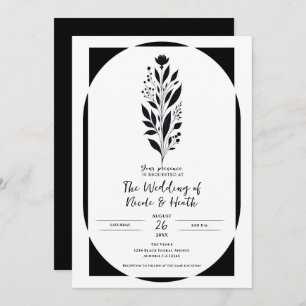 Invitation Noir & Blanc Grand Floral Moderne Vintage Mariage