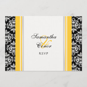 Invitation Noir blanc jaune damas mariage fiançailles