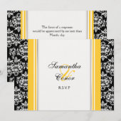 Invitation Noir blanc jaune damassé mariage fiançailles (Devant / Derrière)