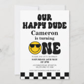 Invitation Noir Blanc Jaune Notre Joyeux Mec 1er Anniversaire (Devant)