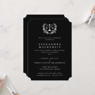 Invitation Noir+Blanc JD Law Scales Couronne de Laurier Fête