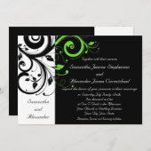 Invitation Noir/Blanc/Lime Vert Gras Mariage (Devant / Derrière)