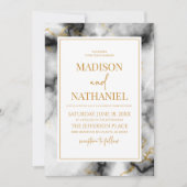 Invitation Noir Blanc Marbre Or élégant Mariage (Devant)