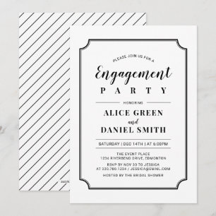 Invitation Noir & Blanc Mariage Classique Fiançailles