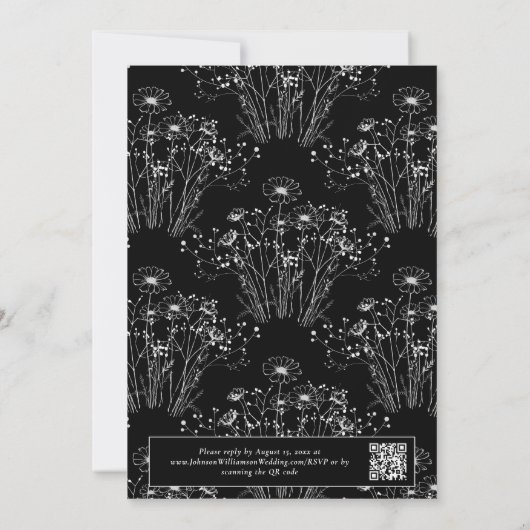 Invitation Noir blanc minimal QR Code QR élégant mariage (Dos)