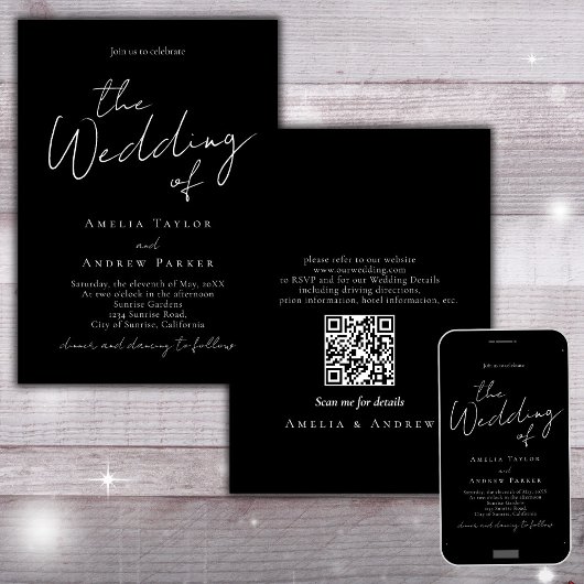 Invitation Noir blanc minimal Script élégant Mariage de code