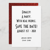 Invitation Noir & Blanc Minimaliste Enfin Une Fête (Devant / Derrière)