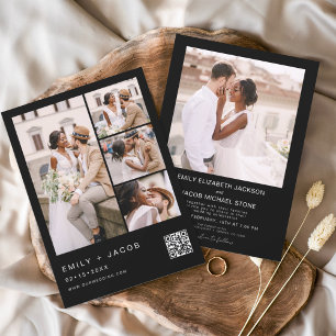 Invitation Noir blanc minimaliste photo code QR Mariage blanc