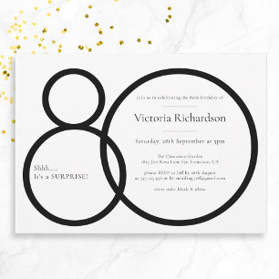 Invitation Noir blanc minimaliste surprise 80e anniversaire