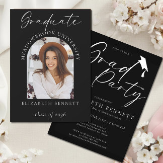 Invitation Noir Blanc Moderne Arche Photo Fête de Remise de D