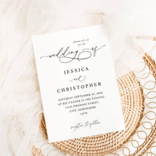 Invitation Noir & Blanc Moderne Calligraphie 3 Mariage