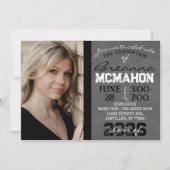 Invitation Noir & Blanc Moderne Chalkboard Graduation (Devant)