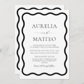 Invitation Noir & Blanc Moderne Elégant Bordure Vave Minimale (Devant / Derrière)
