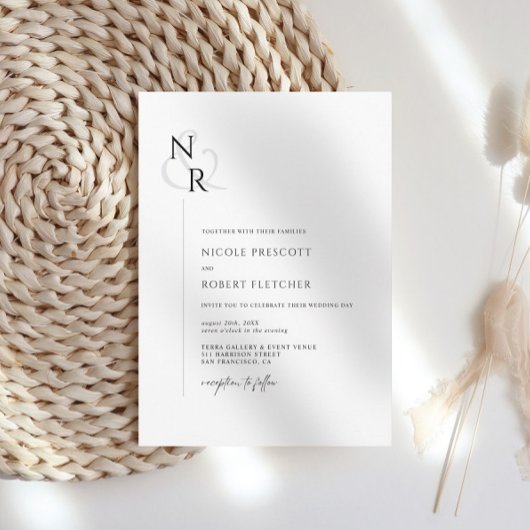 Invitation Noir & Blanc Moderne Élégant Mariage Monogramme