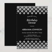 Invitation Noir Blanc Moderne Géométrique Dîner d'anniversair (Devant / Derrière)