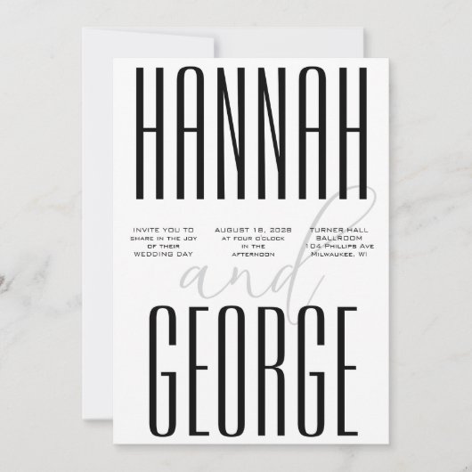 Invitation Noir & Blanc moderne Gras Simple Code QR Mariage (Devant)