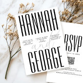 Invitation Noir & Blanc moderne Gras Simple Code QR Mariage