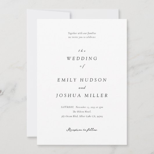 Invitation Noir & Blanc moderne Mariage élégant (Devant)