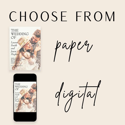 Invitation Noir & Blanc moderne QR Code Photo Boho Mariage