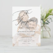 Invitation Noir blanc moderne Réception de mariage simple Pho (Debout devant)