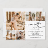 Invitation Noir blanc moderne script 6 photos mariage (Devant)