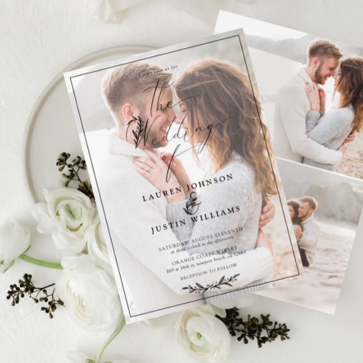 Invitation Noir blanc moderne Script botanique Vellum 3 Photo