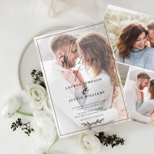 Invitation Noir blanc moderne Script botanique Vellum 4 Photo