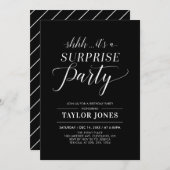 Invitation Noir & Blanc | Moderne Surprise Anniversaire Inv (Devant / Derrière)