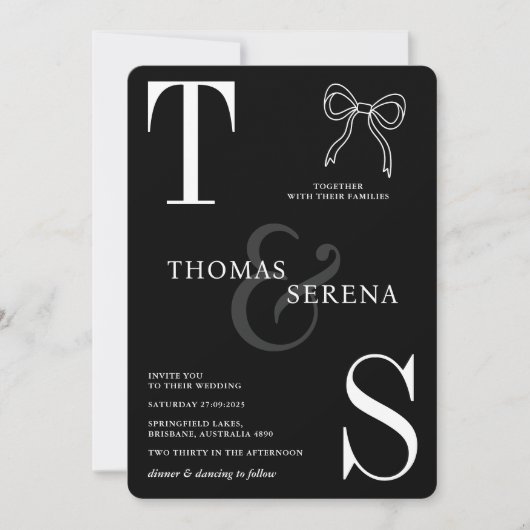 Invitation Noir & Blanc Monochrome Bold Chic Moderne Bow (Devant)
