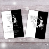 Invitation Noir Blanc Monogramme Crest Élégant Mariage Floral