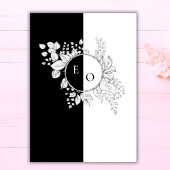 Invitation Noir Blanc Monogramme Crest Élégant Mariage Floral