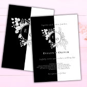 Invitation Noir Blanc Monogramme Crest Élégant Mariage Floral